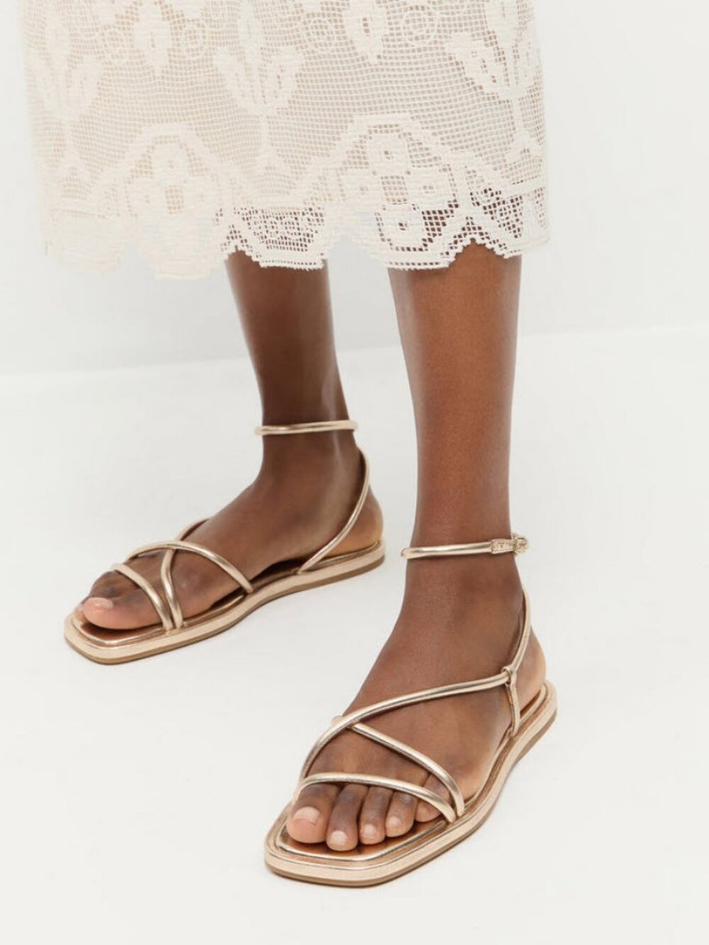 Loeffler Randall Noor Champagne Leather Flat Sandals  Sz 8.5